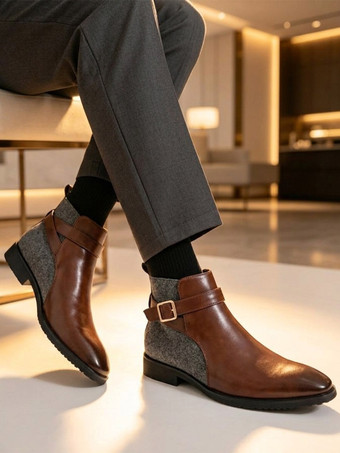 Schwarze Stiefeletten mit runder Zehenpartie Patchwork-Details und Schnallen