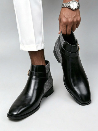 Schwarze Stiefeletten mit runder Zehenpartie Patchwork-Details und Schnallen