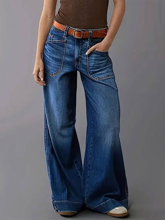 Blaue Jeans mit hohem Bund und weitem Bein Damen lässige Vintage-Denim-Streetwear-Hose