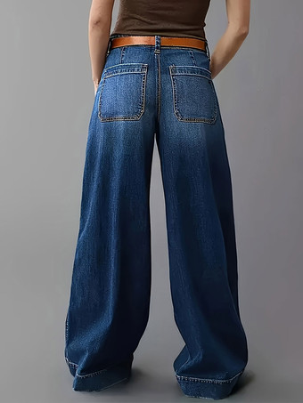 Blaue Jeans mit hohem Bund und weitem Bein Damen lässige Vintage-Denim-Streetwear-Hose