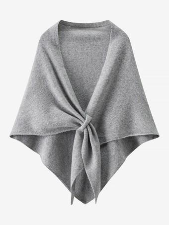 ライトグレー グレーのカシミヤ混紡ショール レディース 結び紐付き 冬用 暖かいケープ ポンチョ