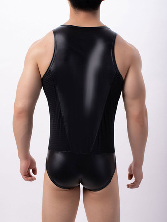 Herren-Body aus Kunstleder mit gekreuzten Ausschnitten tiefem V-Ausschnitt und Racerback-Rücken – sexy Dessous