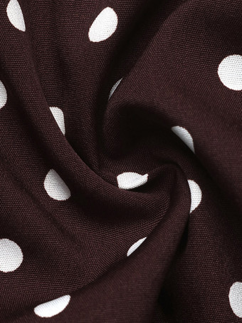 Brauner Body mit Polka-Dots V-Ausschnitt Rüschenbesatz langen Ärmeln und gerafften Bündchen