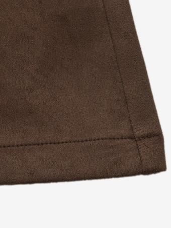 Alltags-Blazer-Kleid aus braunem Wildleder mit Revers V-Ausschnitt Knopfleiste langen Ärmeln und Bindeband am Rücken