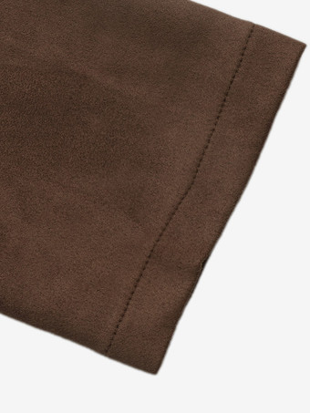 Alltags-Blazer-Kleid aus braunem Wildleder mit Revers V-Ausschnitt Knopfleiste langen Ärmeln und Bindeband am Rücken