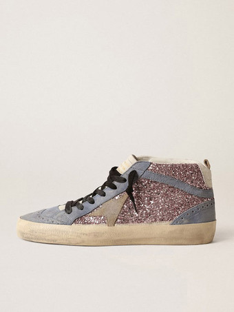 Graublau Glitzernde Skate-Sneakers mit runder Zehenpartie und Schnürung hohe Skate-Sneaker-Schuhe für Damen