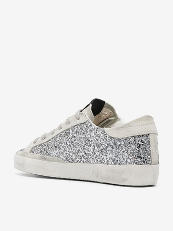 Zapatillas de deporte para mujer con cordones y punta redonda y lentejuelas plateadas