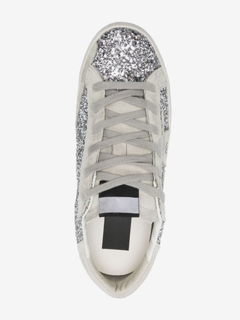 Zapatillas de deporte para mujer con cordones y punta redonda y lentejuelas plateadas
