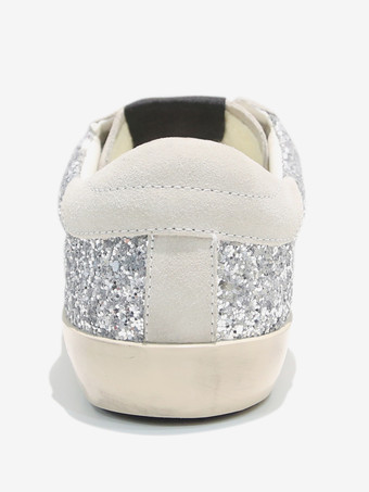 Zapatillas de deporte para mujer con cordones y punta redonda y lentejuelas plateadas