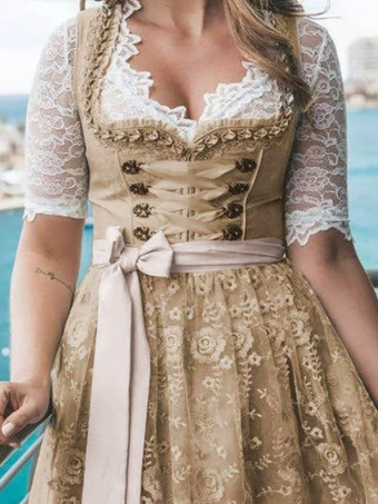 Oktoberfest-Kostüme Damen Dirndl Midi Große Größen Rosa Kostümkleid