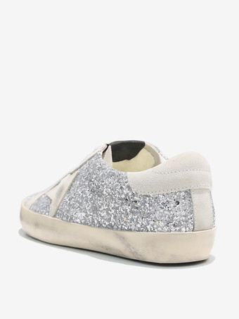 Zapatillas de deporte para mujer con cordones y punta redonda y lentejuelas plateadas