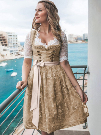 Oktoberfest-Kostüme Damen Dirndl Midi Große Größen Rosa Kostümkleid