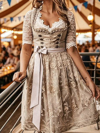 Aprikose  Oktoberfest-Kostüme Damen Dirndl Midi Große Größen Rosa Kostümkleid