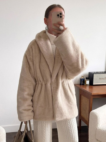 ラクダ色 レディース フェイクファージャケット ブラウン ミンク 厚手 暖かい ショールカラー 長袖 ミディ丈 ベルト付き アウター