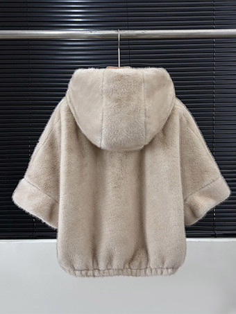 Damen-Kunstpelzjacke mit Kapuze dick warm Kurzarm Nerz-Fell