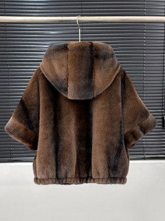 Damen-Kunstpelzjacke mit Kapuze dick warm Kurzarm Nerz-Fell