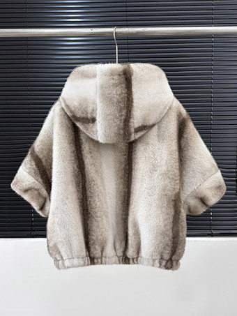 Damen-Kunstpelzjacke mit Kapuze dick warm Kurzarm Nerz-Fell