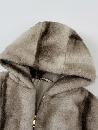 Damen-Kunstpelzjacke mit Kapuze dick warm Kurzarm Nerz-Fell