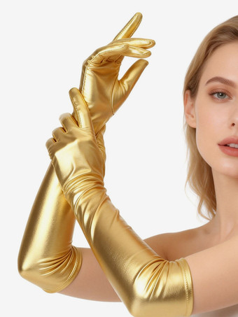 レディース手袋 パテントレザー メタリック ロング オーバーエルボー ストレッチ アクセサリー