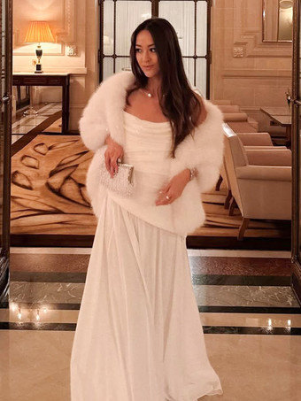 ホワイト レディースショール ホワイト フェイクフォックスファー 厚手 暖かい 結婚式 イブニング パーティー ラップ