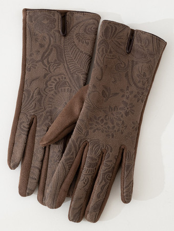 Braun Handschuhe für Damen Kunstwildleder Paisley-Muster warm Winter volle Finger Accessoires