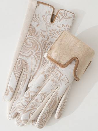 Handschuhe für Damen Kunstwildleder Paisley-Muster warm Winter volle Finger Accessoires