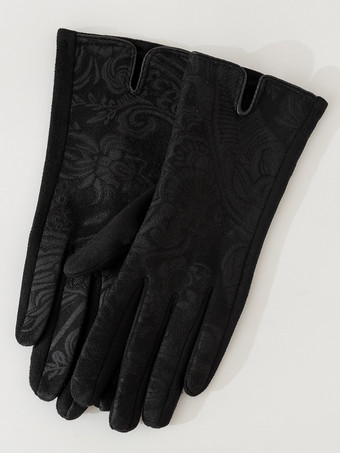SchwarzHandschuhe für Damen Kunstwildleder Paisley-Muster warm Winter volle Finger Accessoires