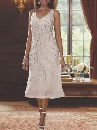 Robe de mère conçue décolleté manches longues deux pièces paillettes robes d'invité pour mariage