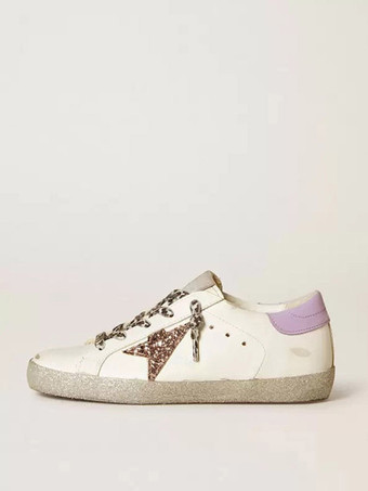 lavanda Zapatillas de deporte de skate de color lavanda Zapatillas de deporte casuales con cordones y estampado de estrellas con retazos de purpurina