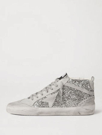 High Top Sneakers Silber Glitzer Muster Schnürschuh Skateschuhe für Damen