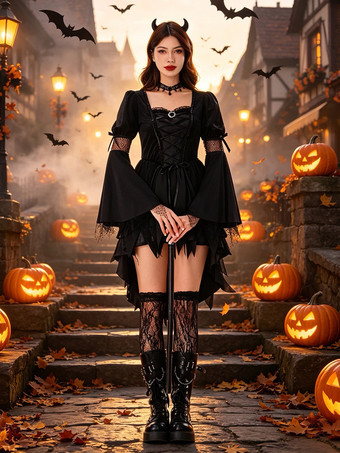 女性用ハロウィンコスチューム 魔女 ゴシックロリータ ハロウィンコスチューム