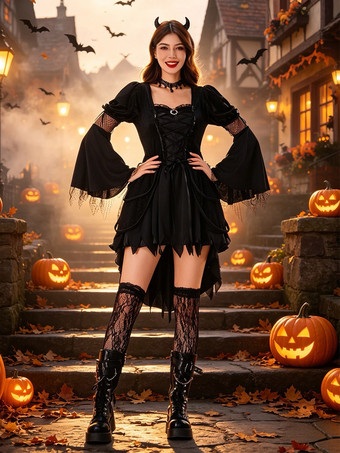女性用ハロウィンコスチューム 魔女 ゴシックロリータ ハロウィンコスチューム