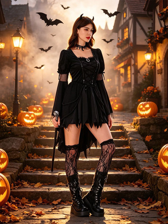 女性用ハロウィンコスチューム 魔女 ゴシックロリータ ハロウィンコスチューム