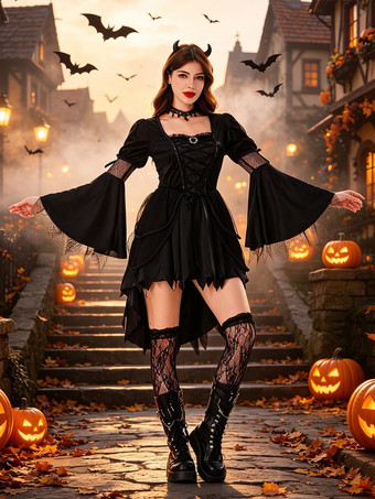 女性用ハロウィンコスチューム 魔女 ゴシックロリータ ハロウィンコスチューム