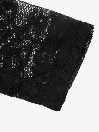 レディース ブラック オフショルダー レース 長袖 ハイウエスト ワイドレッグ ロンパース