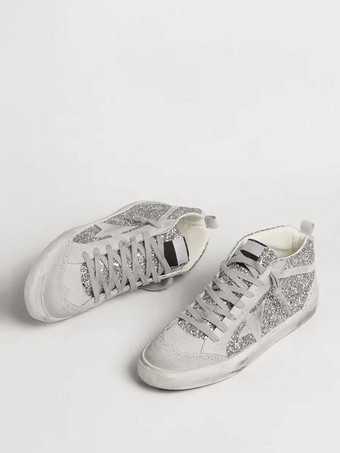Baskets Femmes À Bout Rond Argenté Chaussures À Lacet Étoile Décontractées Plates
