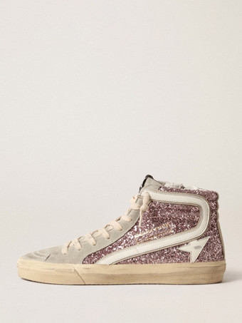 RosaZapatillas altas Zapatillas de skate con cordones y estampado de estrellas con punta redonda y purpurina rosa