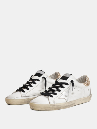 WeißWeiße Damen-Sneaker mit runder Zehenpartie und Metallic-Stern-Schnür-Skateschuhen