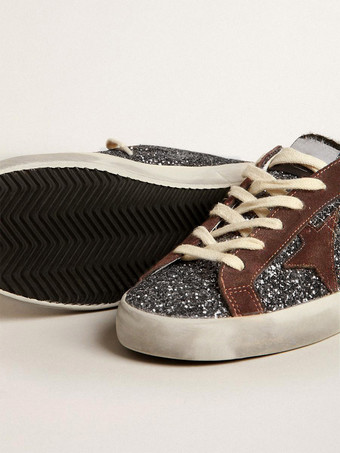 Zapatillas de deporte con purpurina para mujer Zapatillas de skate con cordones y estampado de estrellas con punta redonda