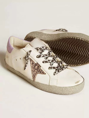Zapatillas de deporte de skate de color lavanda Zapatillas de deporte casuales con cordones y estampado de estrellas con retazos de purpurina