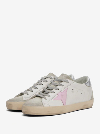 milchweißDamen-Skate-Sneaker rosafarbene Schnür-Sneaker mit Sternmuster