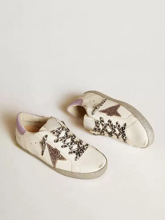 Zapatillas de deporte de skate de color lavanda Zapatillas de deporte casuales con cordones y estampado de estrellas con retazos de purpurina