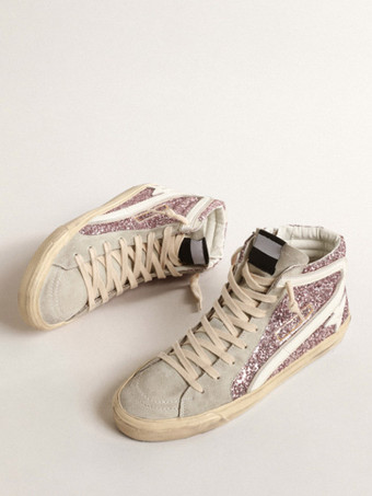 Zapatillas altas Zapatillas de skate con cordones y estampado de estrellas con punta redonda y purpurina rosa