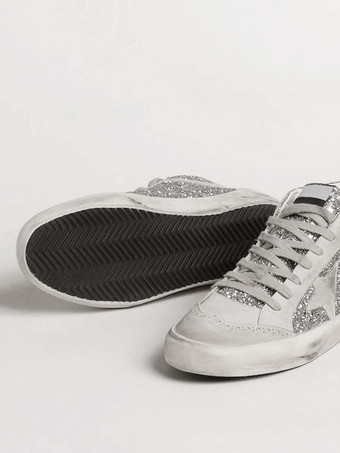 Baskets Femmes À Bout Rond Argenté Chaussures À Lacet Étoile Décontractées Plates