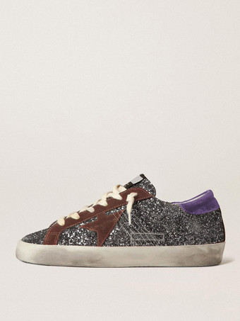 GrisZapatillas de deporte con purpurina para mujer Zapatillas de skate con cordones y estampado de estrellas con punta redonda