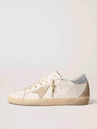Silbrig Ecru-weiße Skate-Sneakers für Damen runde Zehenpartie flache Freizeitschuhe