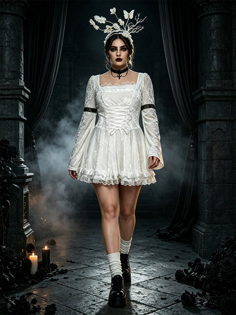ホワイト ハロウィンドレス 魔女 吸血鬼 魔法使い 魔術師 魔法 ファンタジー ゴシック 中世 ルネサンス