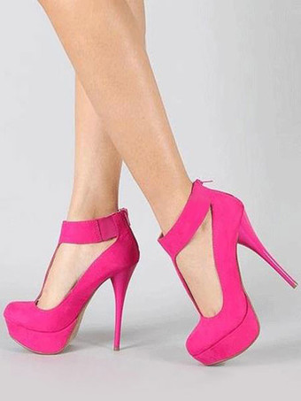 Rojo oradoZapatos de plataforma para mujer tacones altos sexis tipo T con punta redonda y tiras.