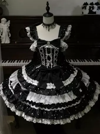 Lolitashow限定 ゴシックJSK ロリータドレス リボン フリル 花柄