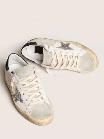 Zapatillas de deporte para mujer blancas con punta redonda detalle de purpurina cordones y zapatillas de skate